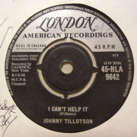 Johnny Tillotson-I Can't Help It/ I'm So Lonesome Could Cry-London-7" Vinyl