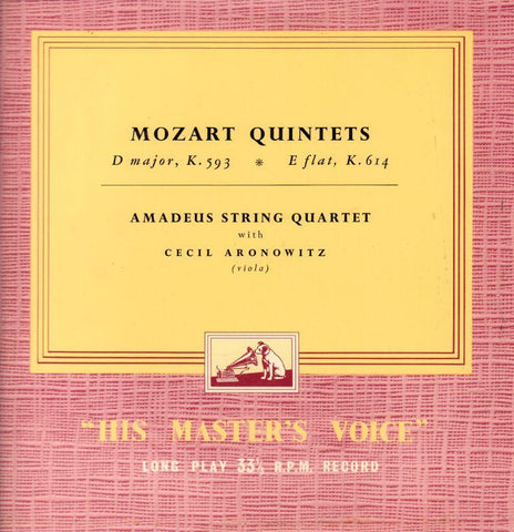 Mozart-Quintets Amadeus String Quartets Aronowitz-HMV-Vinyl LP