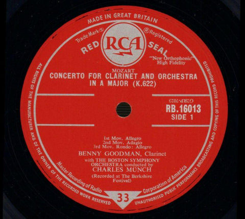 Concerto For Clarinet Boston Symphony Strings/Charles Munch-RCA-Vinyl LP-VG/VG+