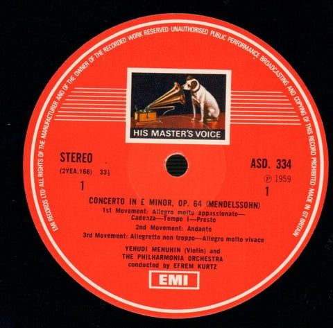 Concerto in E Minor Mendelssohn/Bruch-EMI-Vinyl LP-Ex/NM