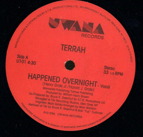 Terrah-Happened Overnight-Uwana-12" Vinyl-VG/VG